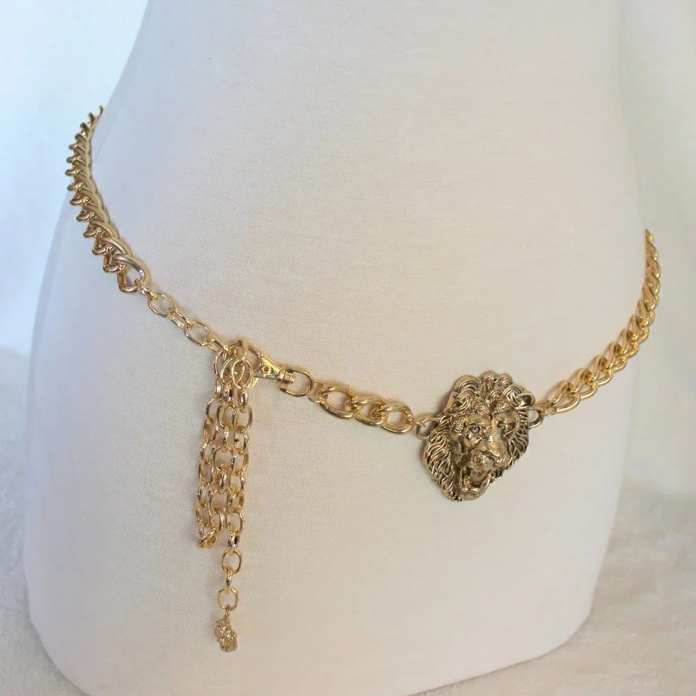 Lion of Judah Yeshua Aslan Chain Link Gold Tone Belt 44